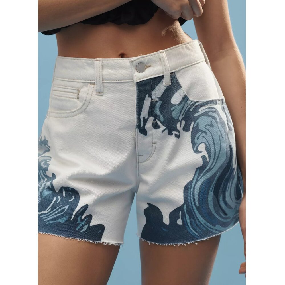 Anthropologie Pilcro The Devon Denim Shorts Wave Print Edition 32